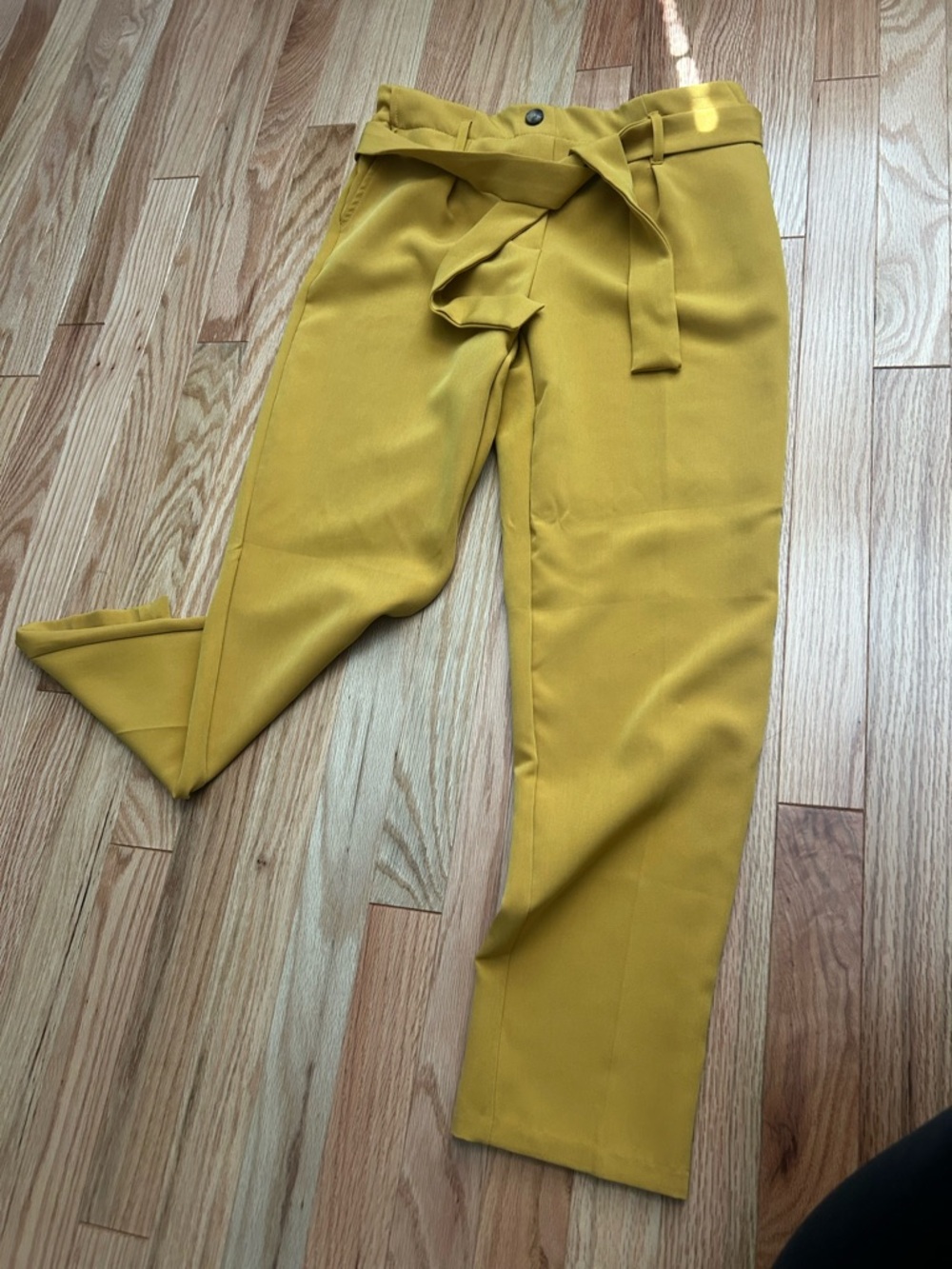 Yellow Tie-Waist Straight Pants - Women